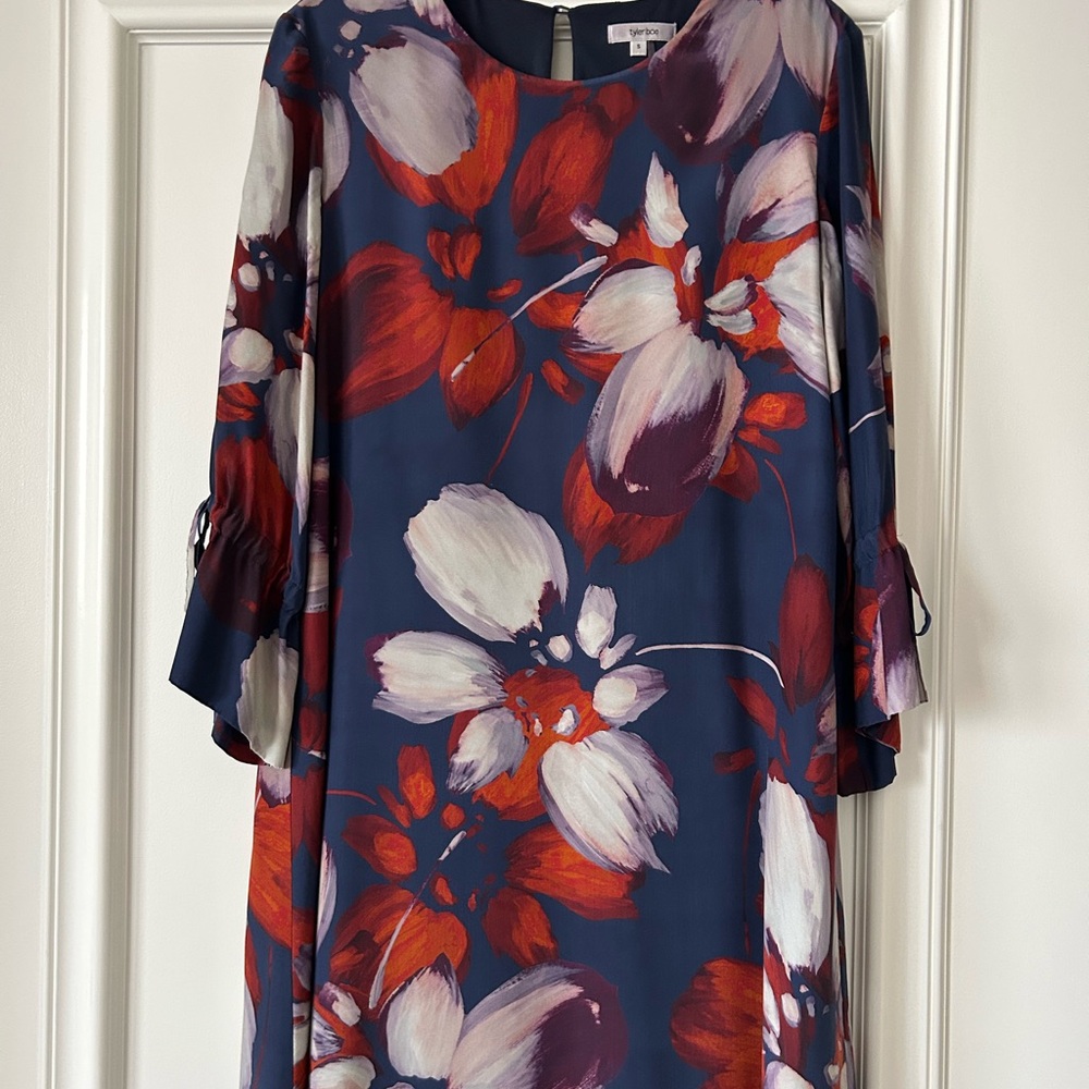 Tyler Boe Floral Print SILK Dress in Red and Blue
